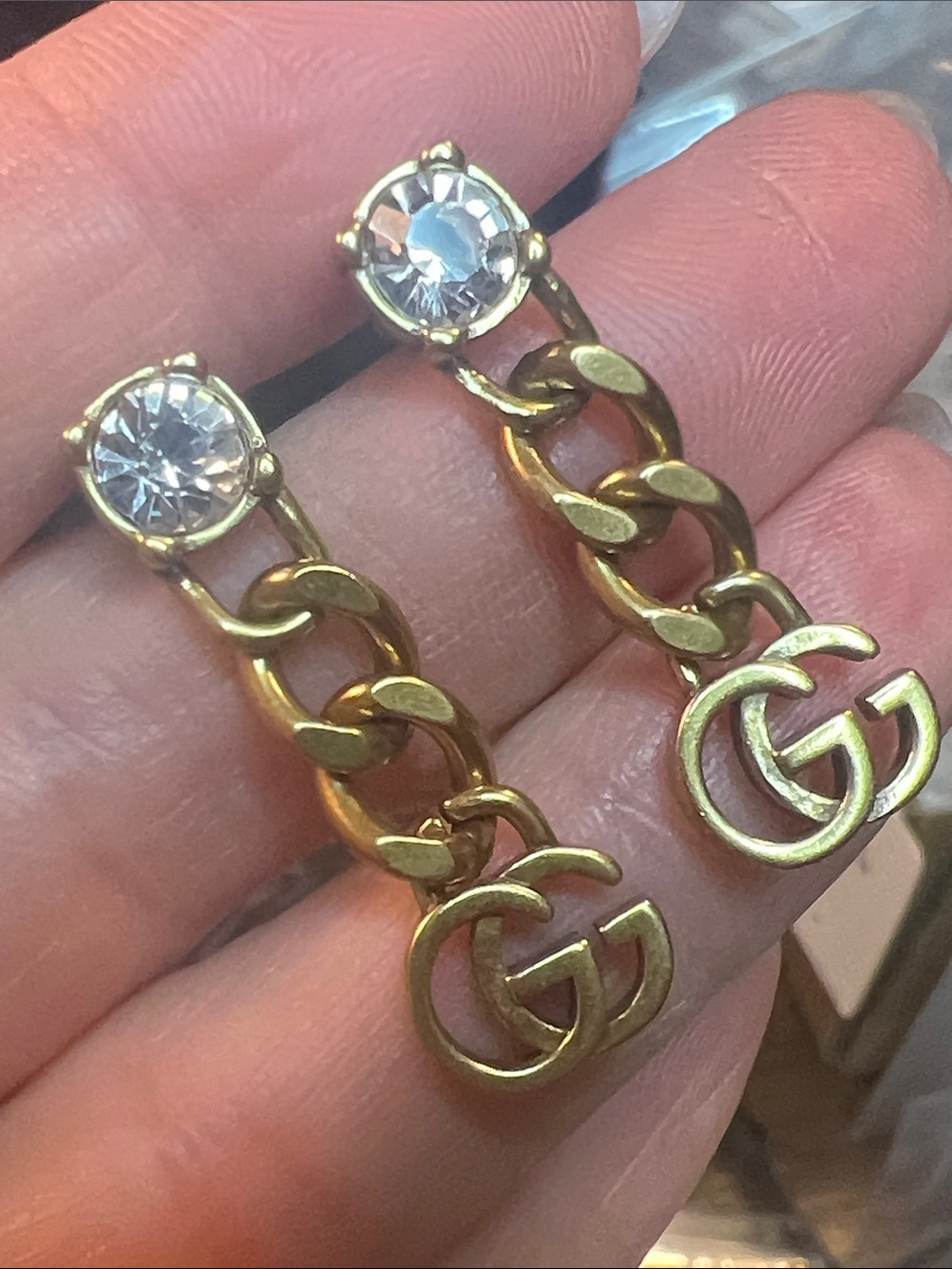 Gold-Tone Drop Earrings with Crystal and Interlocking Double-G Charm